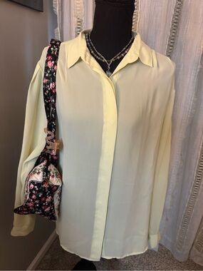 80s Sheer Yellow Women's Button-Front Blouse